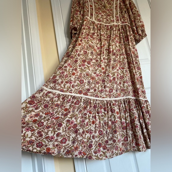OLD NAVY Floral-Print Tie-Neck Midi Dress, Medium Bohemian Cottagecore Peasant - Picture 8 of 14